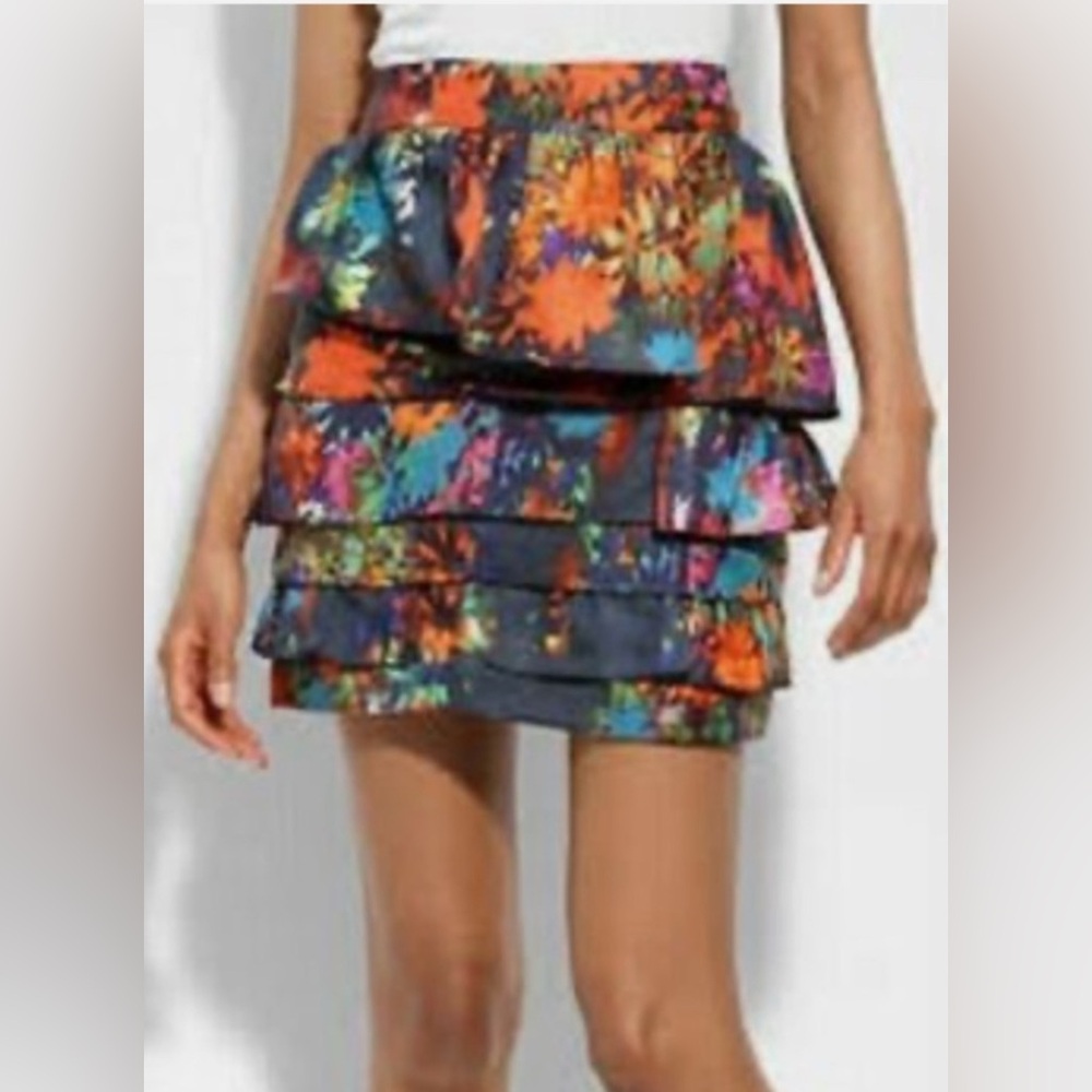 Anthropologie silk bright multi Colorful lined Tiered skirt